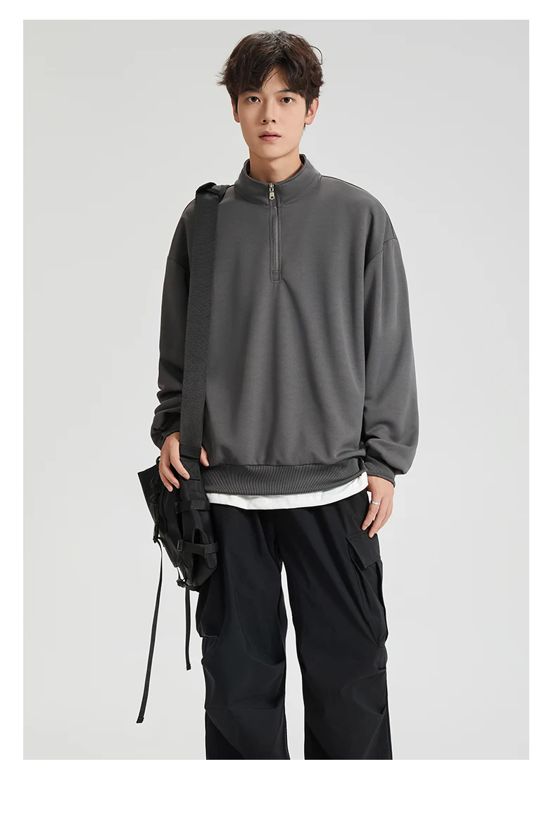 Large Size Men's Sweatshirts M-8XL Autumn Stand-up Collar Half-zipper Solid Color Long-sleeved Oversize Outdoor Sports Pullover