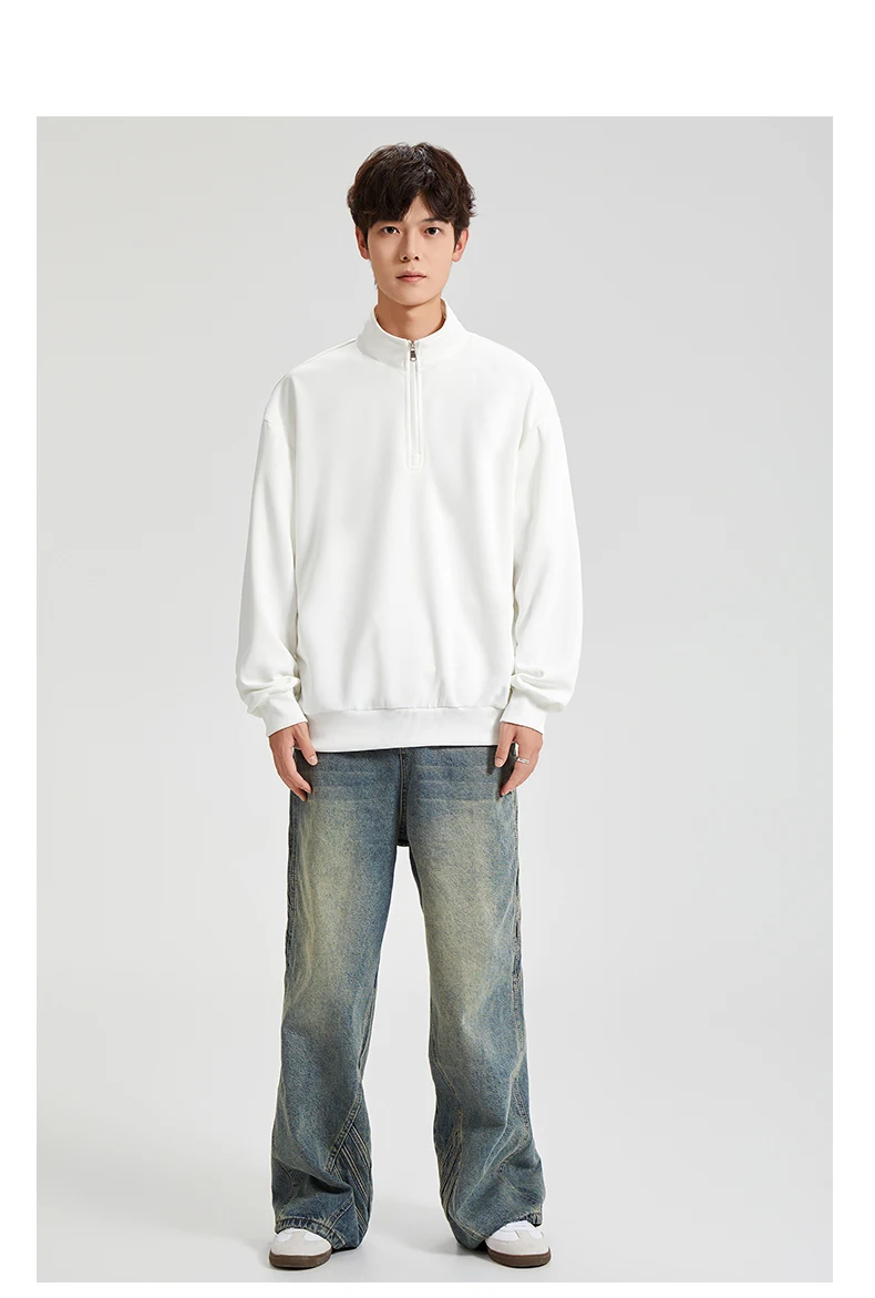 Large Size Men's Sweatshirts M-8XL Autumn Stand-up Collar Half-zipper Solid Color Long-sleeved Oversize Outdoor Sports Pullover