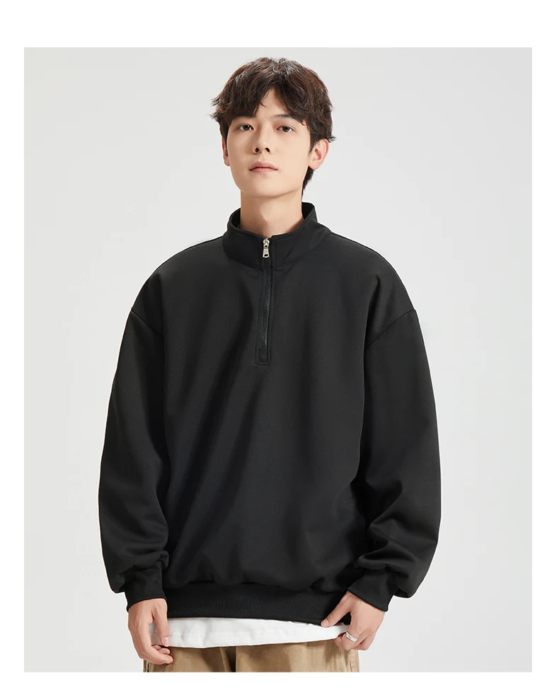 Large Size Men's Sweatshirts M-8XL Autumn Stand-up Collar Half-zipper Solid Color Long-sleeved Oversize Outdoor Sports Pullover