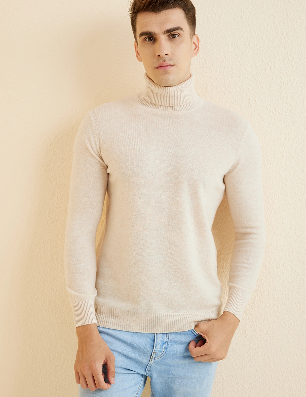 Knit Sweater for Men 100% Merino Wool Turtleneck Wool Sweater Fall Winter Warm Long Sleeve Pullover Male Korean Luxury Clothing