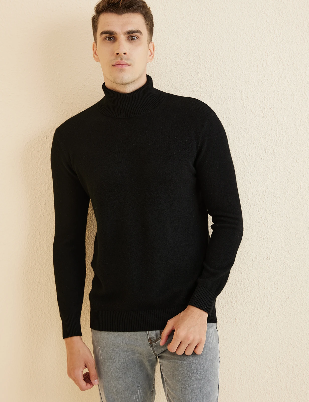 Knit Sweater for Men 100% Merino Wool Turtleneck Wool Sweater Fall Winter Warm Long Sleeve Pullover Male Korean Luxury Clothing