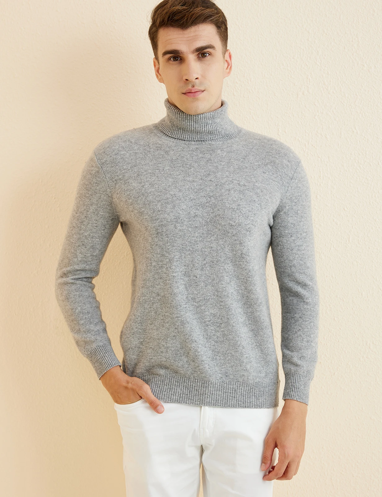 Knit Sweater for Men 100% Merino Wool Turtleneck Wool Sweater Fall Winter Warm Long Sleeve Pullover Male Korean Luxury Clothing