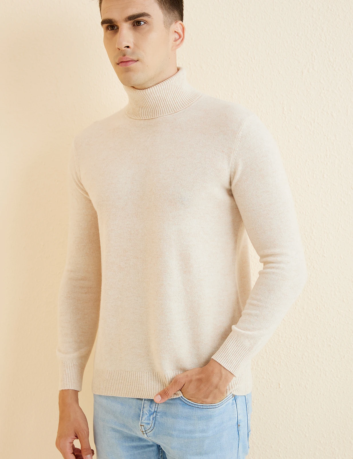 Knit Sweater for Men 100% Merino Wool Turtleneck Wool Sweater Fall Winter Warm Long Sleeve Pullover Male Korean Luxury Clothing