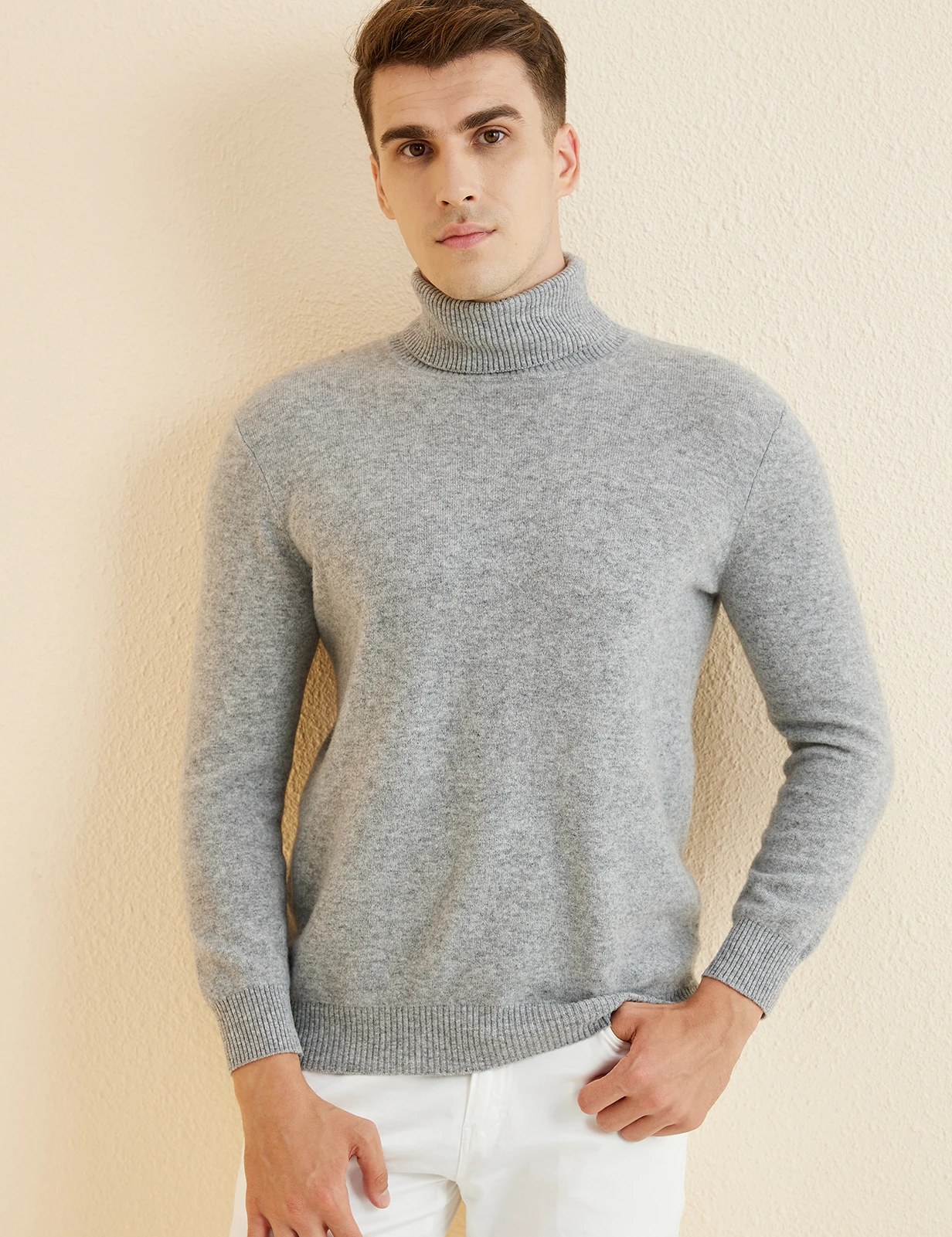Knit Sweater for Men 100% Merino Wool Turtleneck Wool Sweater Fall Winter Warm Long Sleeve Pullover Male Korean Luxury Clothing