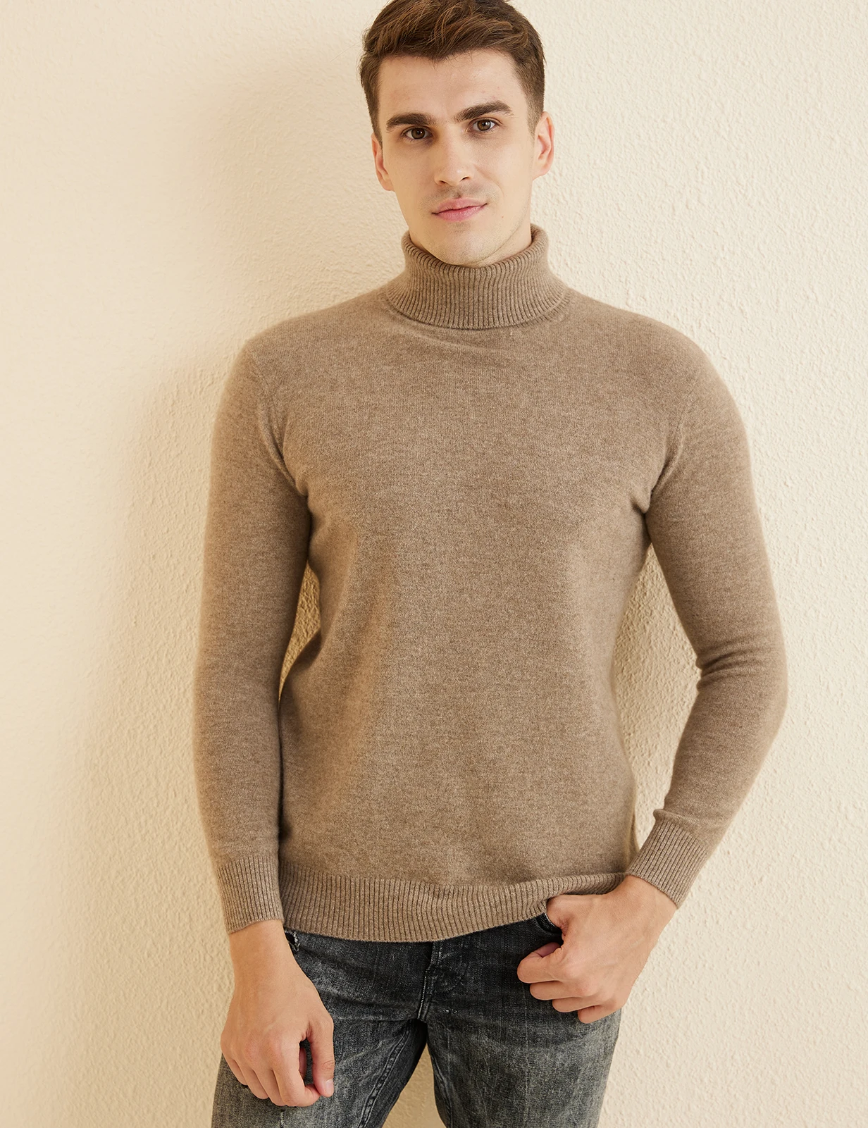 Knit Sweater for Men 100% Merino Wool Turtleneck Wool Sweater Fall Winter Warm Long Sleeve Pullover Male Korean Luxury Clothing