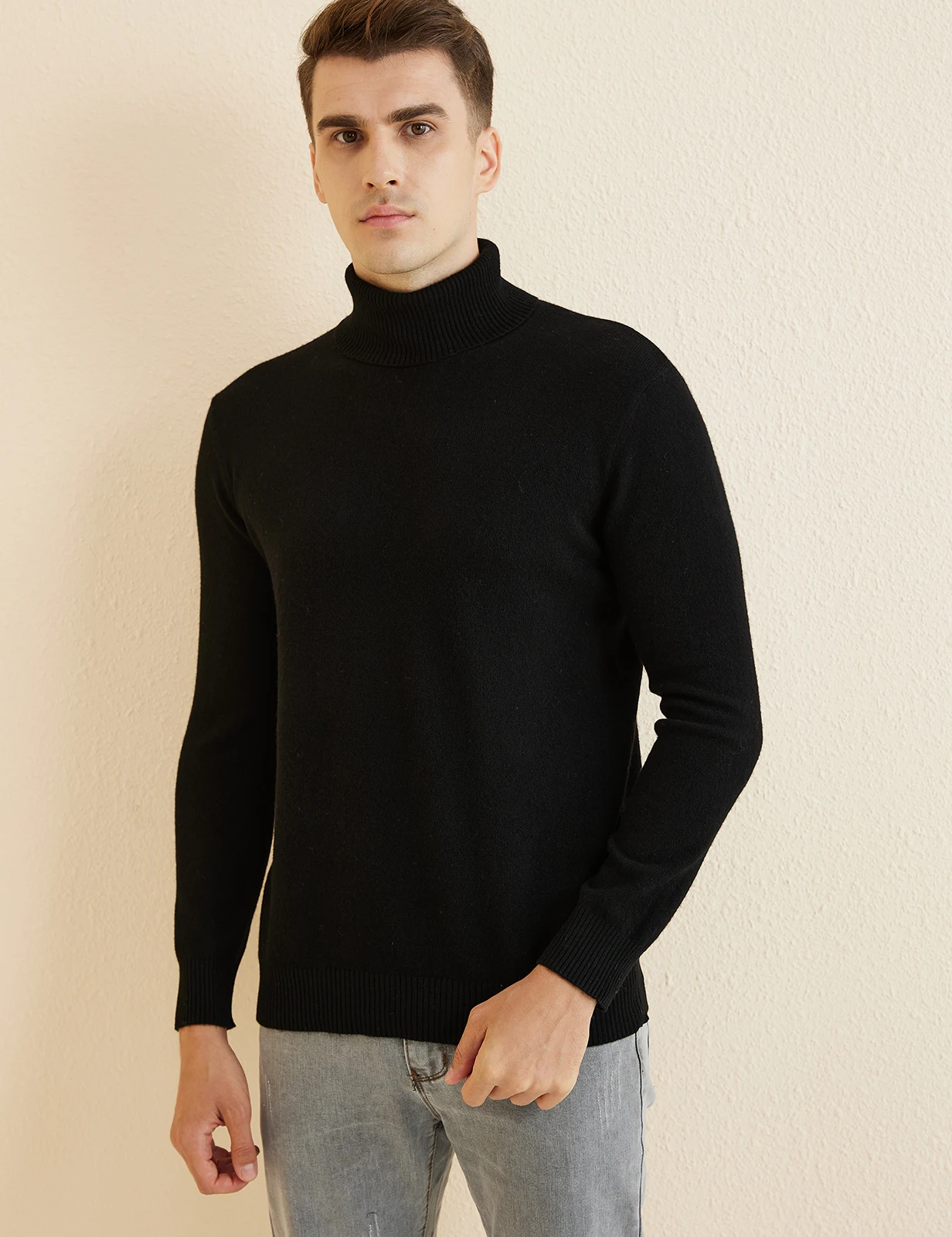 Knit Sweater for Men 100% Merino Wool Turtleneck Wool Sweater Fall Winter Warm Long Sleeve Pullover Male Korean Luxury Clothing