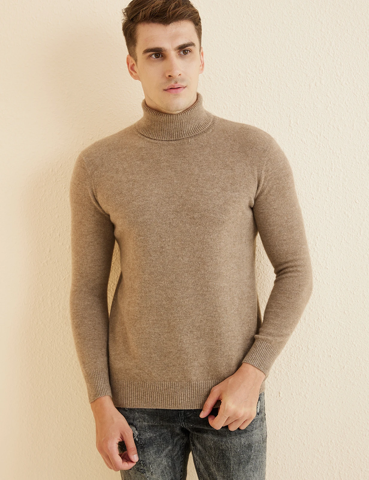 Knit Sweater for Men 100% Merino Wool Turtleneck Wool Sweater Fall Winter Warm Long Sleeve Pullover Male Korean Luxury Clothing