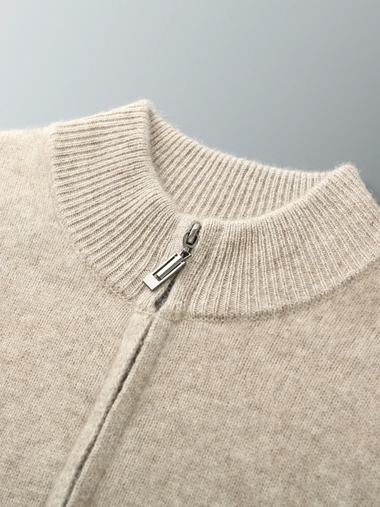 100% Merino Wool Men's Knitwear Cardigans Autumn Winter Thick Zipper Sweater Mock Neck Cashmere Simplicity Comfortable Coat