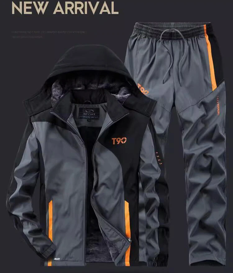 Autumn Winter Tracksuit Men Sets Sportswear Thick Warm Plus Velvet Sport Suit Hoodies+Sweatpants Men Brand Clothing Sweat Suit