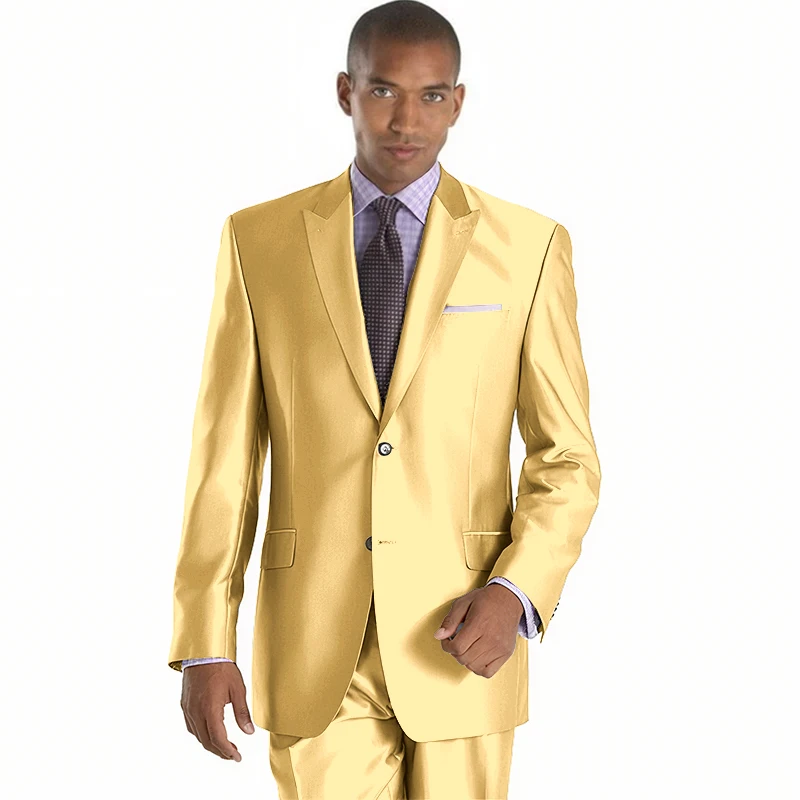 2022 New Arrival Mens Suits Groomsmen Peak Lapel Groom Tuxedos Shiny Silver Wedding Best Man Suit