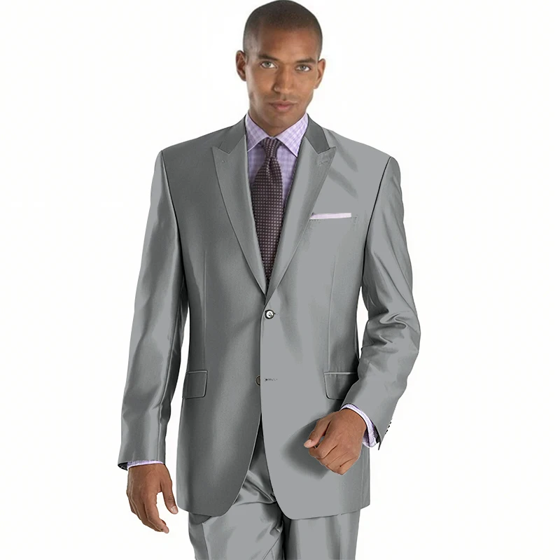 2022 New Arrival Mens Suits Groomsmen Peak Lapel Groom Tuxedos Shiny Silver Wedding Best Man Suit