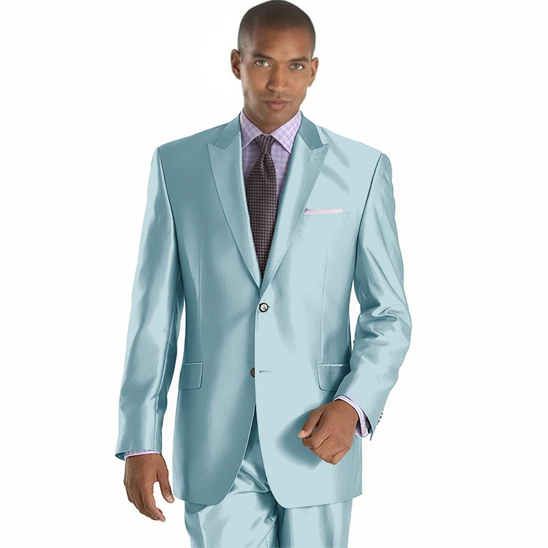 2022 New Arrival Mens Suits Groomsmen Peak Lapel Groom Tuxedos Shiny Silver Wedding Best Man Suit
