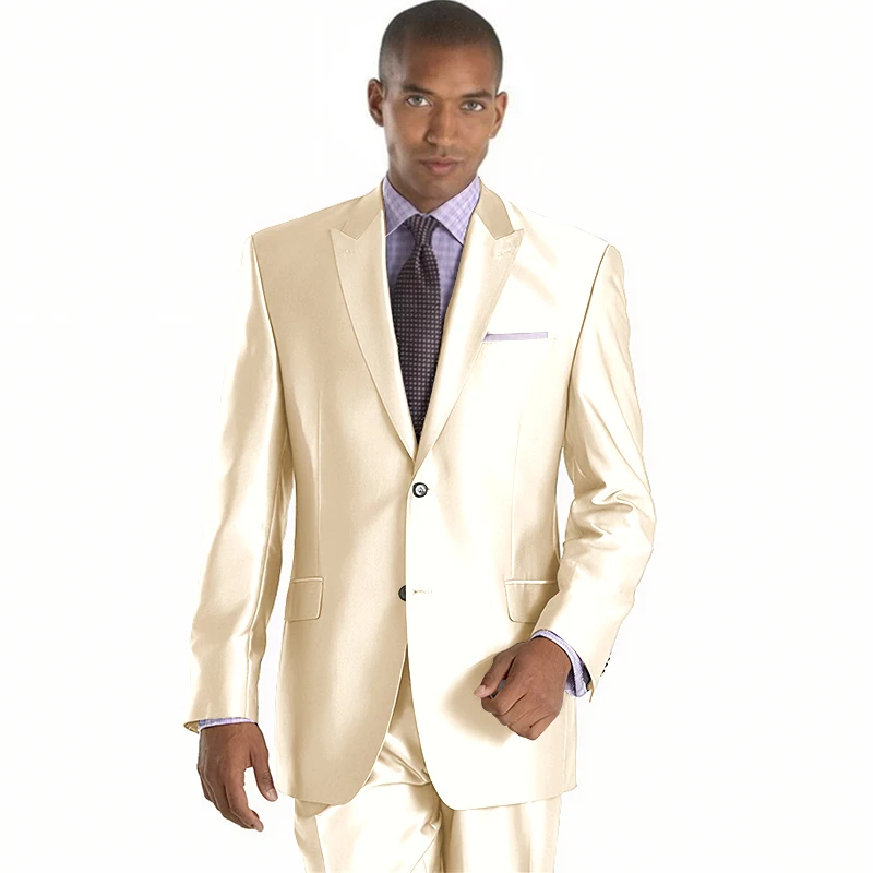 2022 New Arrival Mens Suits Groomsmen Peak Lapel Groom Tuxedos Shiny Silver Wedding Best Man Suit