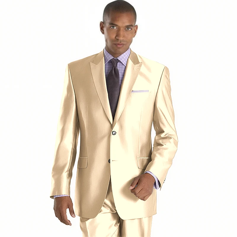 2022 New Arrival Mens Suits Groomsmen Peak Lapel Groom Tuxedos Shiny Silver Wedding Best Man Suit