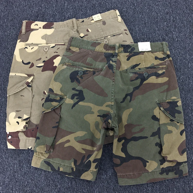 Summer New American Retro Heavyweight Camouflage Cargo Shorts Men's Pure Cotton Washed Loose Multi-pocket Casual 5-point Pants