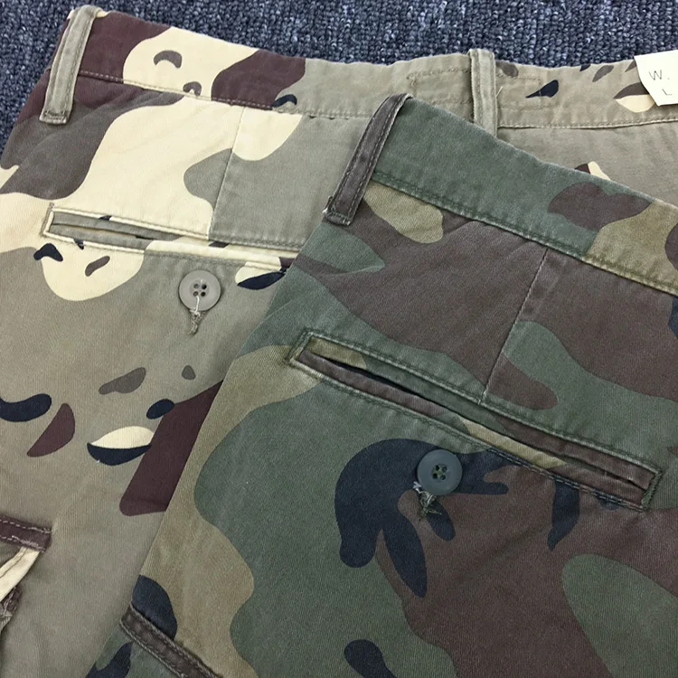 Summer New American Retro Heavyweight Camouflage Cargo Shorts Men's Pure Cotton Washed Loose Multi-pocket Casual 5-point Pants