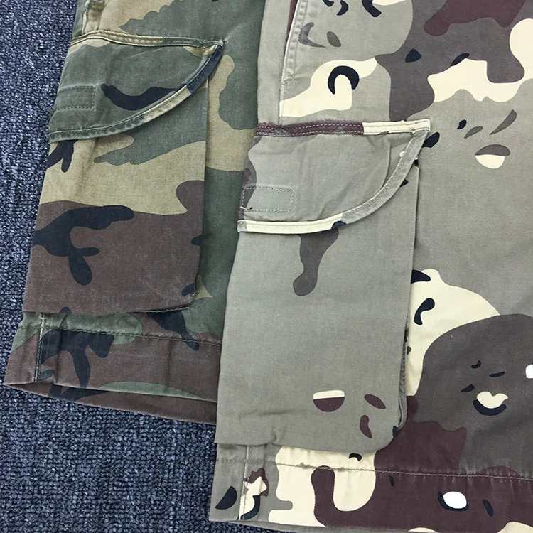 Summer New American Retro Heavyweight Camouflage Cargo Shorts Men's Pure Cotton Washed Loose Multi-pocket Casual 5-point Pants