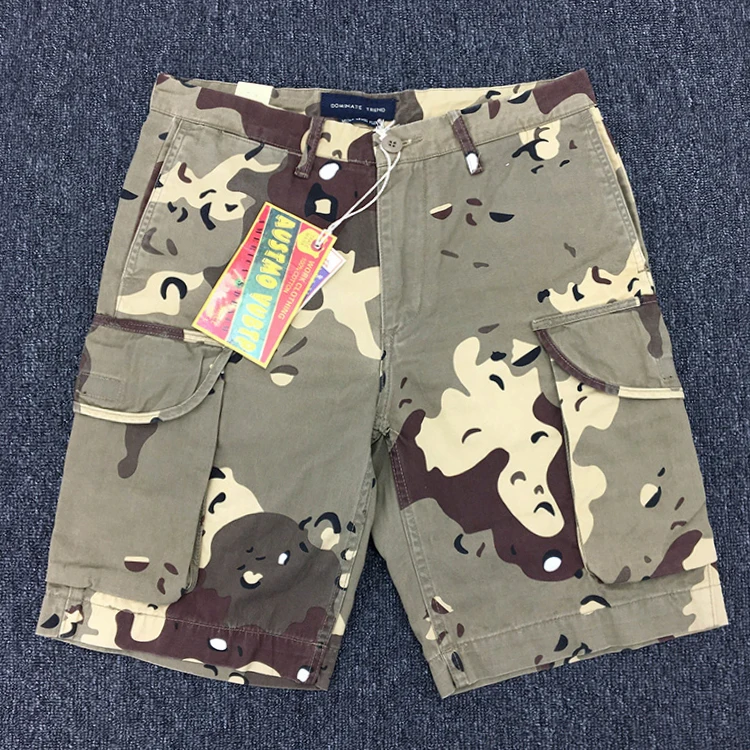 Summer New American Retro Heavyweight Camouflage Cargo Shorts Men's Pure Cotton Washed Loose Multi-pocket Casual 5-point Pants