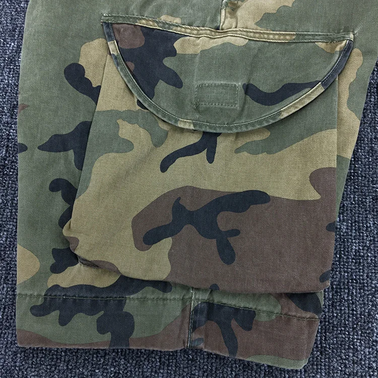 Summer New American Retro Heavyweight Camouflage Cargo Shorts Men's Pure Cotton Washed Loose Multi-pocket Casual 5-point Pants
