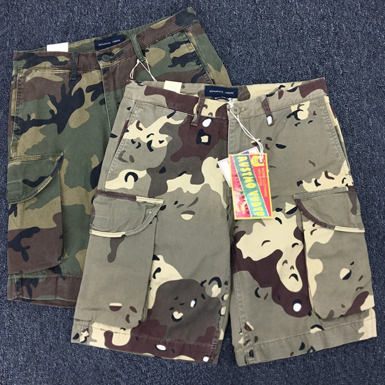 Summer New American Retro Heavyweight Camouflage Cargo Shorts Men's Pure Cotton Washed Loose Multi-pocket Casual 5-point Pants