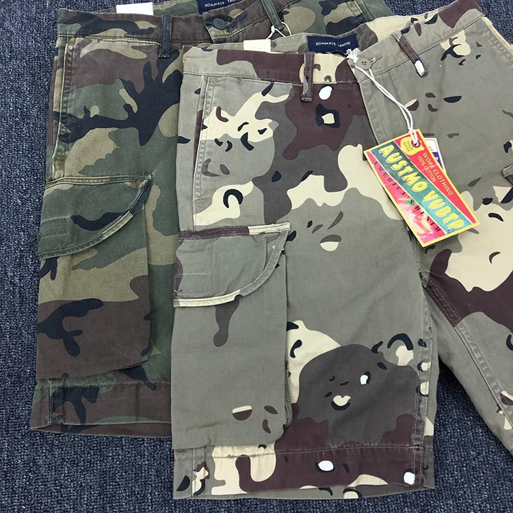 Summer New American Retro Heavyweight Camouflage Cargo Shorts Men's Pure Cotton Washed Loose Multi-pocket Casual 5-point Pants