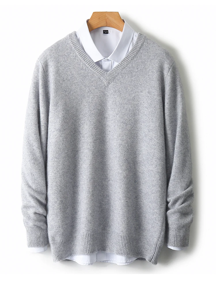 LHZSYY Men's V-Neck Cashmere Sweater 23Autumn Winter New Thick Solid Pullovers Loose Knit Base Shirt Business Casual Jacket Tops