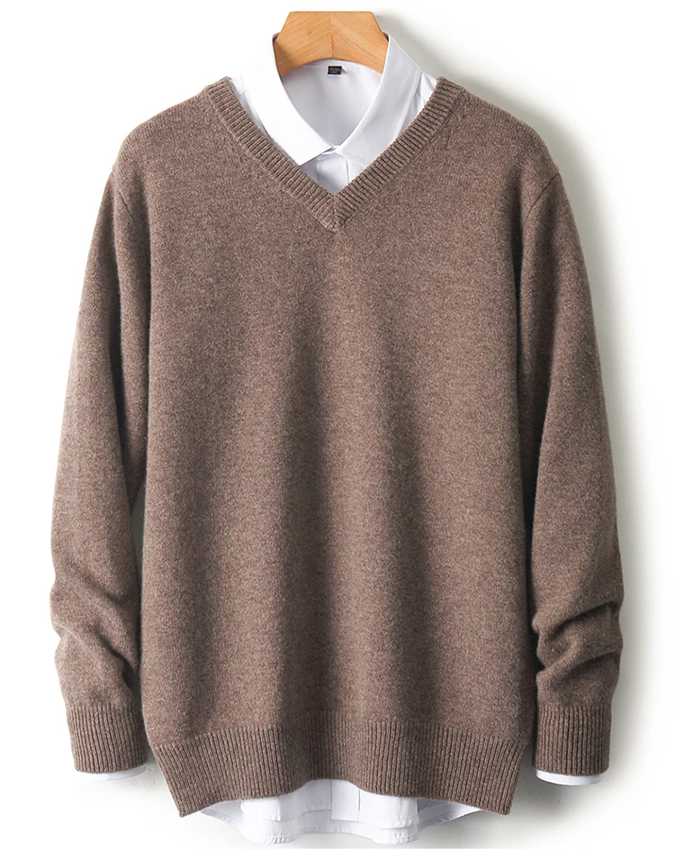 LHZSYY Men's V-Neck Cashmere Sweater 23Autumn Winter New Thick Solid Pullovers Loose Knit Base Shirt Business Casual Jacket Tops