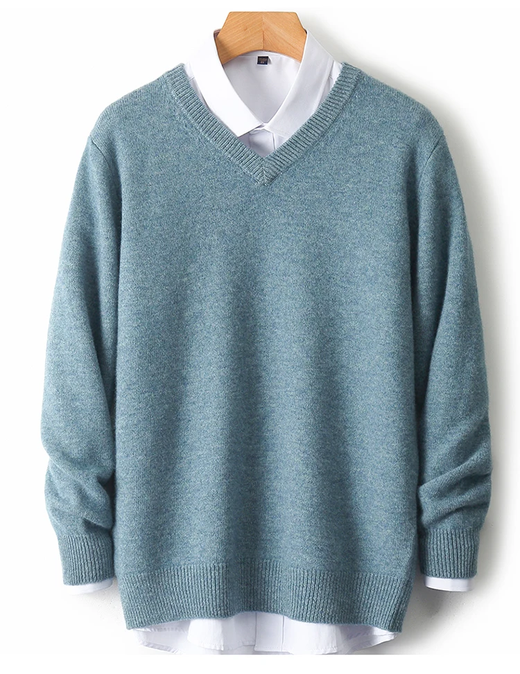 LHZSYY Men's V-Neck Cashmere Sweater 23Autumn Winter New Thick Solid Pullovers Loose Knit Base Shirt Business Casual Jacket Tops