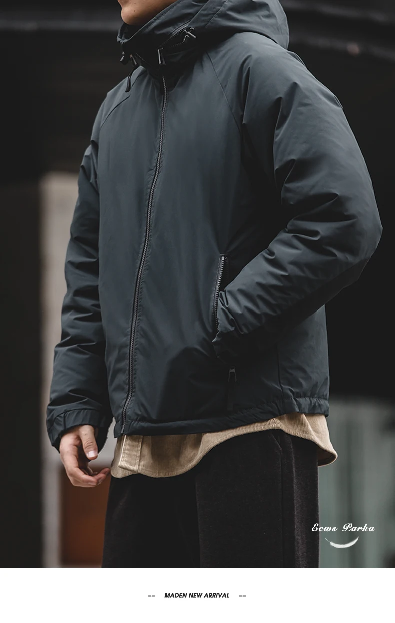 Maden Winter Hooded Down Jacket for Men White Duck Down Filling Thickened Warm Outer Coat Outdoor Windproof Parkas Black Jacket