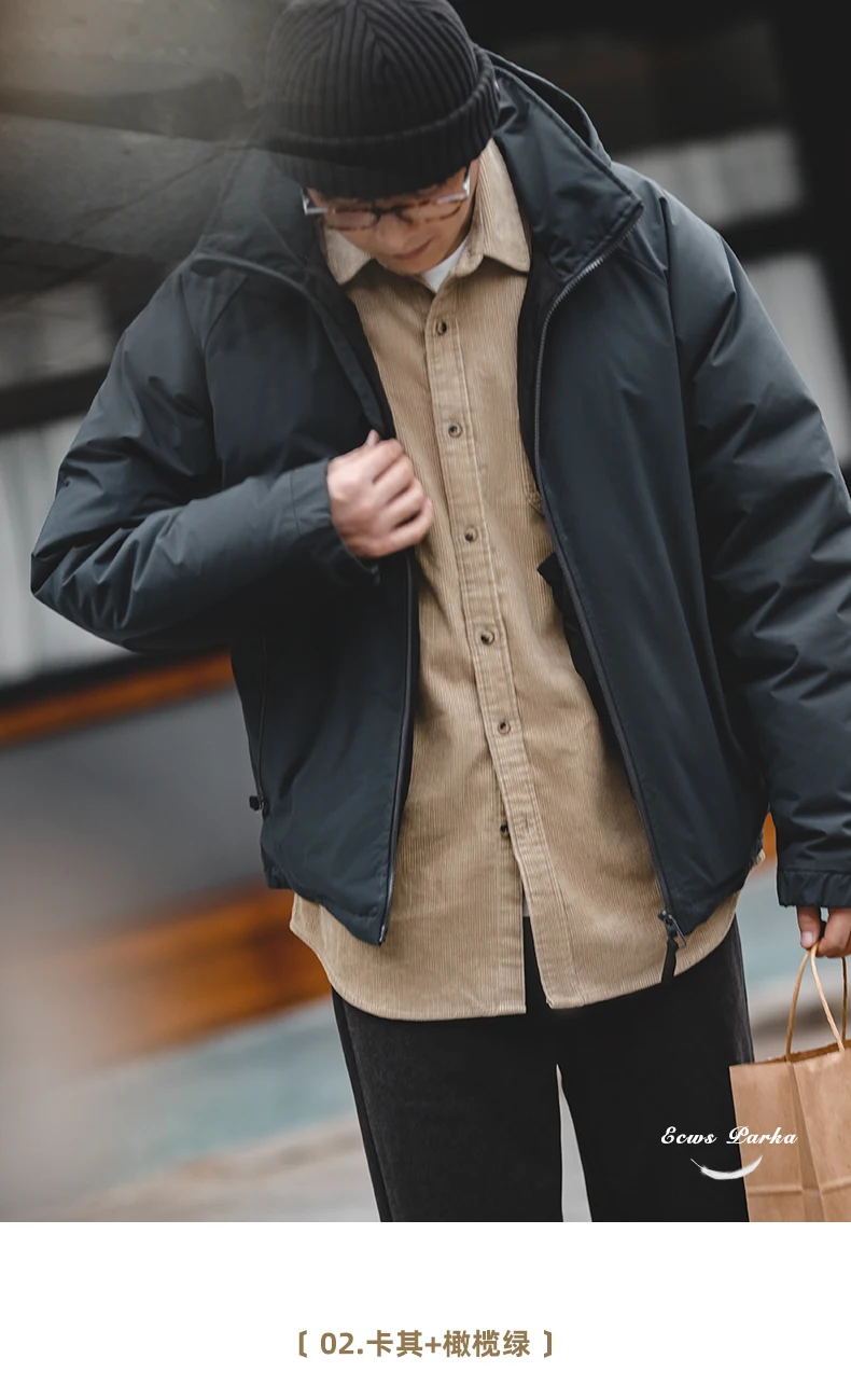 Maden Winter Hooded Down Jacket for Men White Duck Down Filling Thickened Warm Outer Coat Outdoor Windproof Parkas Black Jacket
