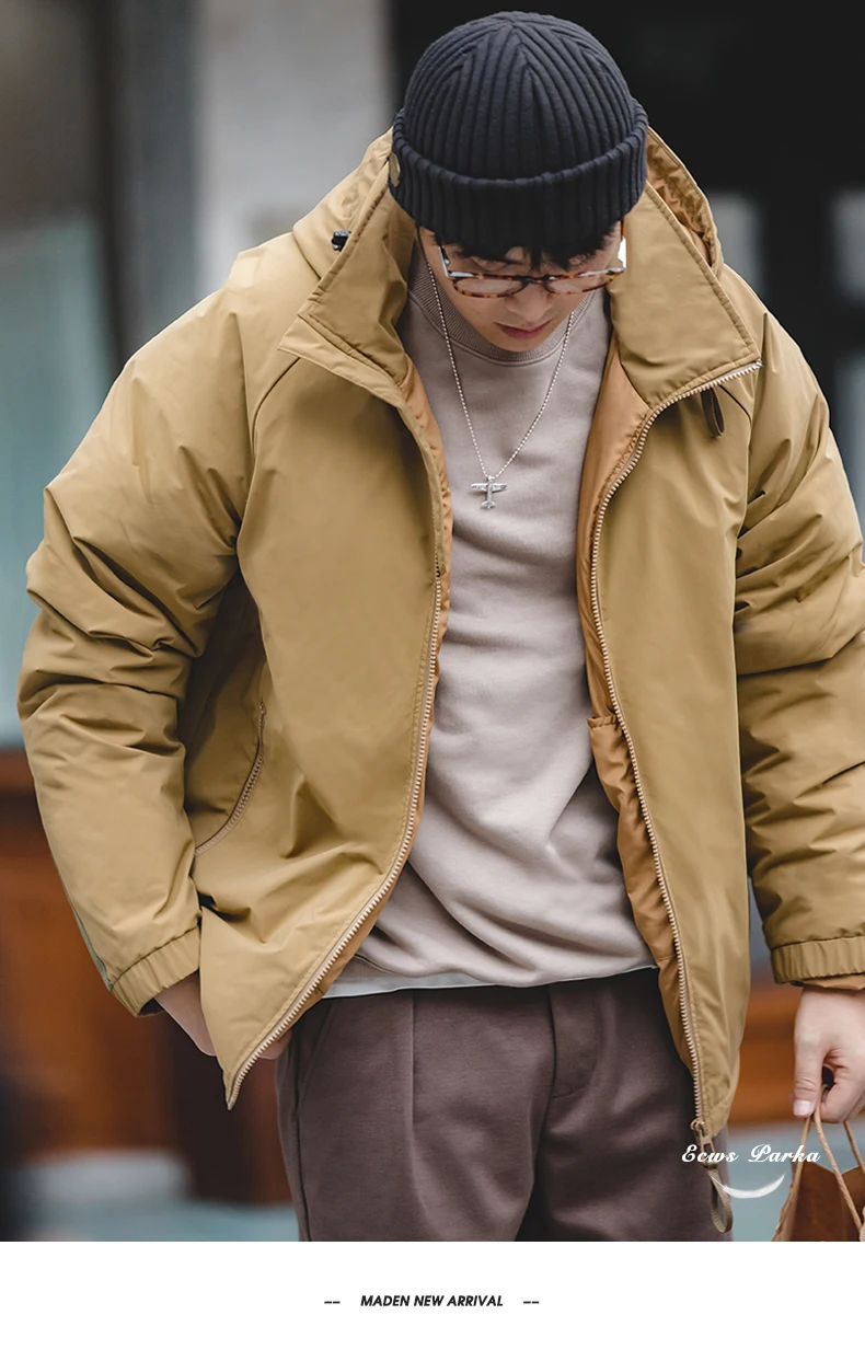 Maden Winter Hooded Down Jacket for Men White Duck Down Filling Thickened Warm Outer Coat Outdoor Windproof Parkas Black Jacket