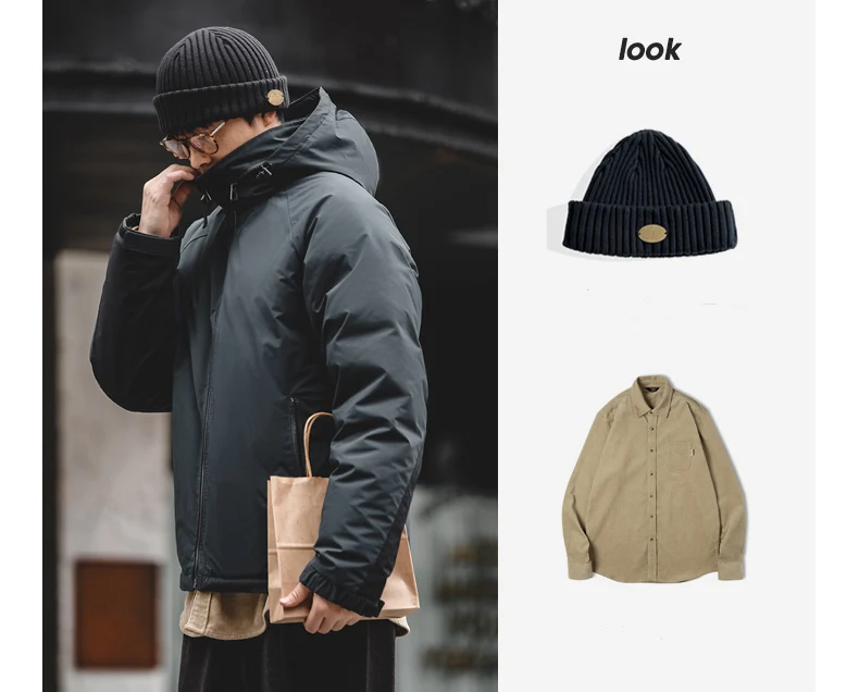 Maden Winter Hooded Down Jacket for Men White Duck Down Filling Thickened Warm Outer Coat Outdoor Windproof Parkas Black Jacket