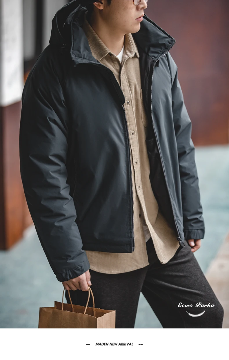 Maden Winter Hooded Down Jacket for Men White Duck Down Filling Thickened Warm Outer Coat Outdoor Windproof Parkas Black Jacket