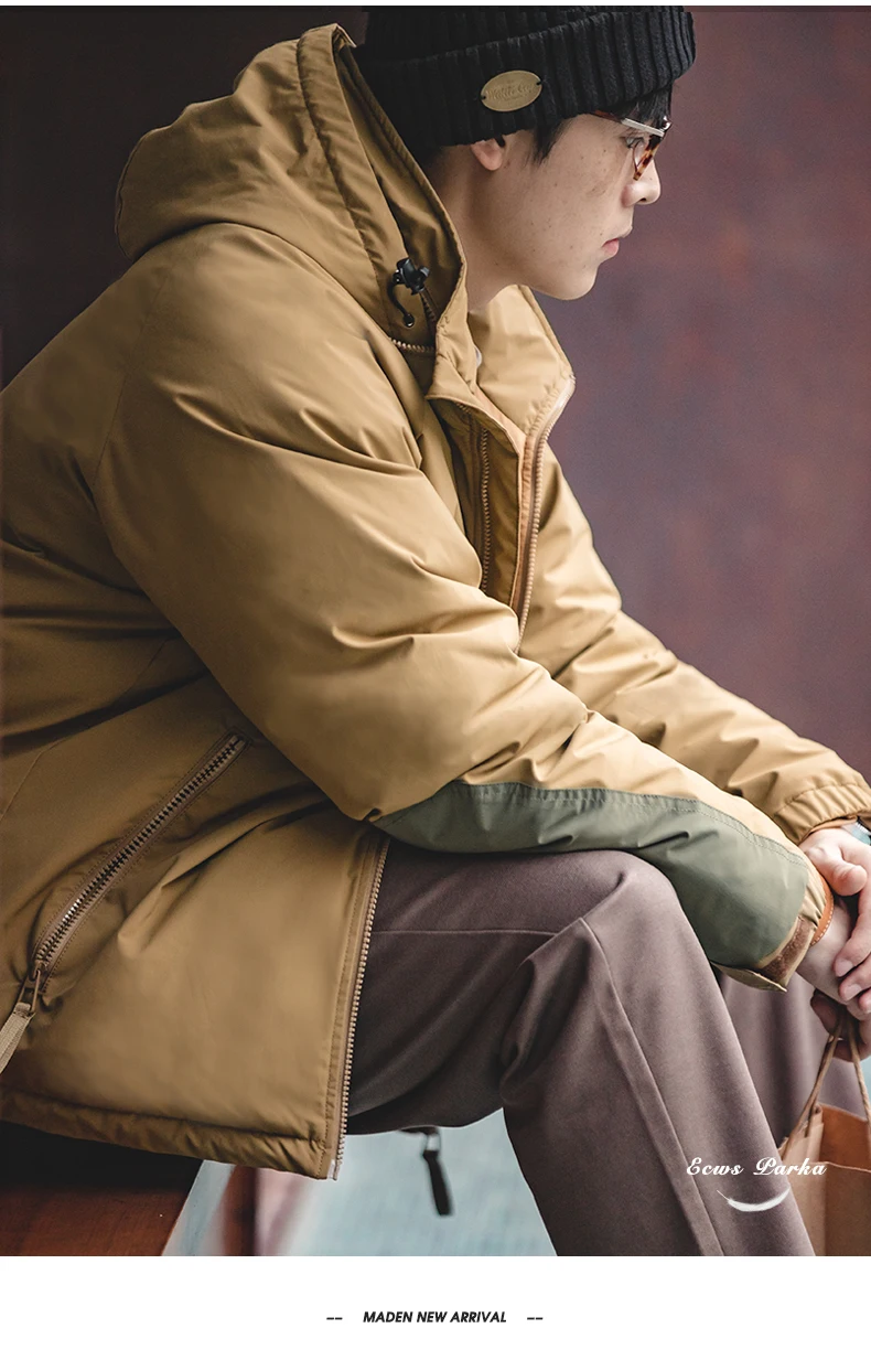 Maden Winter Hooded Down Jacket for Men White Duck Down Filling Thickened Warm Outer Coat Outdoor Windproof Parkas Black Jacket