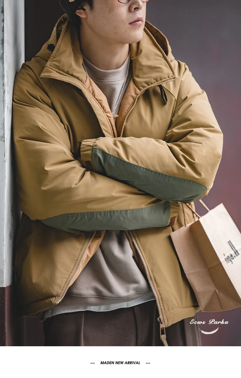 Maden Winter Hooded Down Jacket for Men White Duck Down Filling Thickened Warm Outer Coat Outdoor Windproof Parkas Black Jacket