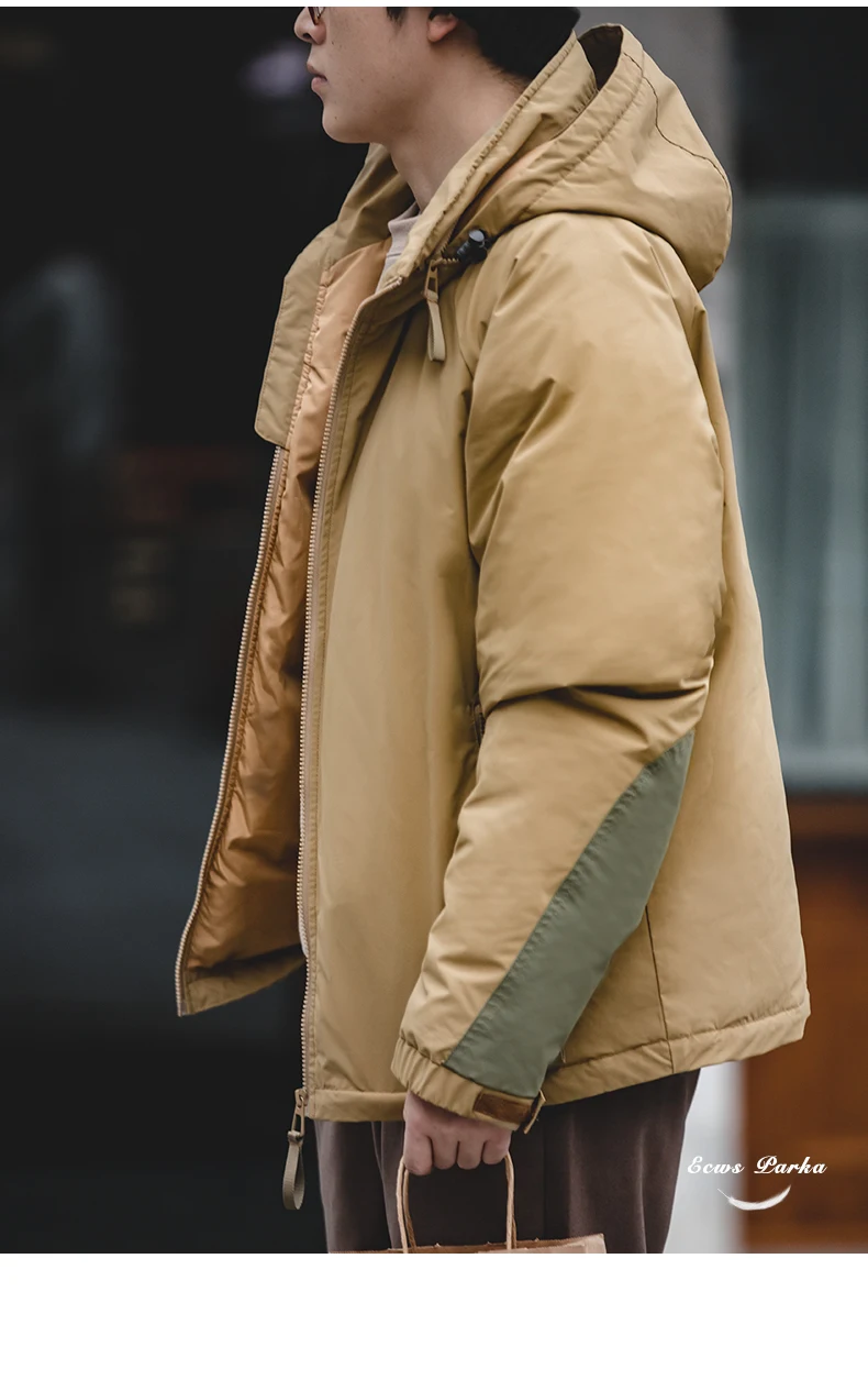 Maden Winter Hooded Down Jacket for Men White Duck Down Filling Thickened Warm Outer Coat Outdoor Windproof Parkas Black Jacket