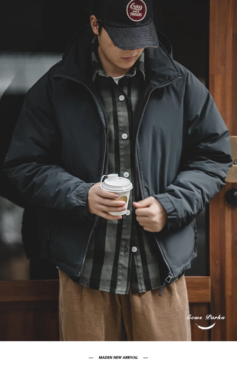 Maden Winter Hooded Down Jacket for Men White Duck Down Filling Thickened Warm Outer Coat Outdoor Windproof Parkas Black Jacket