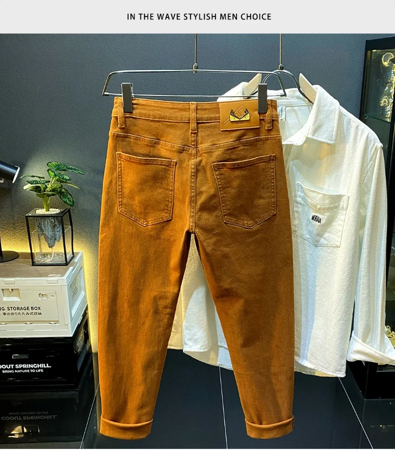 Men jeans 2024 new autumn fashion high-end affordable luxury stretch fitted all-match casual trendy denim long pants
