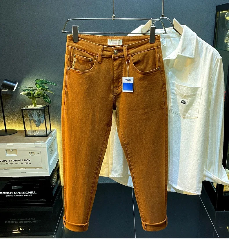 Men jeans 2024 new autumn fashion high-end affordable luxury stretch fitted all-match casual trendy denim long pants