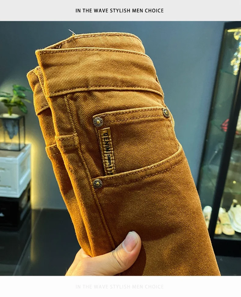 Men jeans 2024 new autumn fashion high-end affordable luxury stretch fitted all-match casual trendy denim long pants