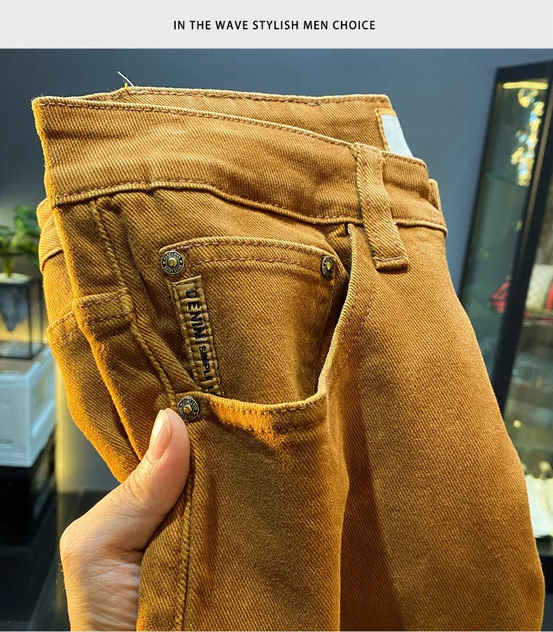 Men jeans 2024 new autumn fashion high-end affordable luxury stretch fitted all-match casual trendy denim long pants