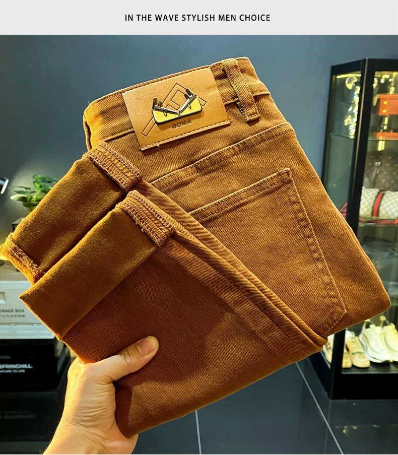 Men jeans 2024 new autumn fashion high-end affordable luxury stretch fitted all-match casual trendy denim long pants