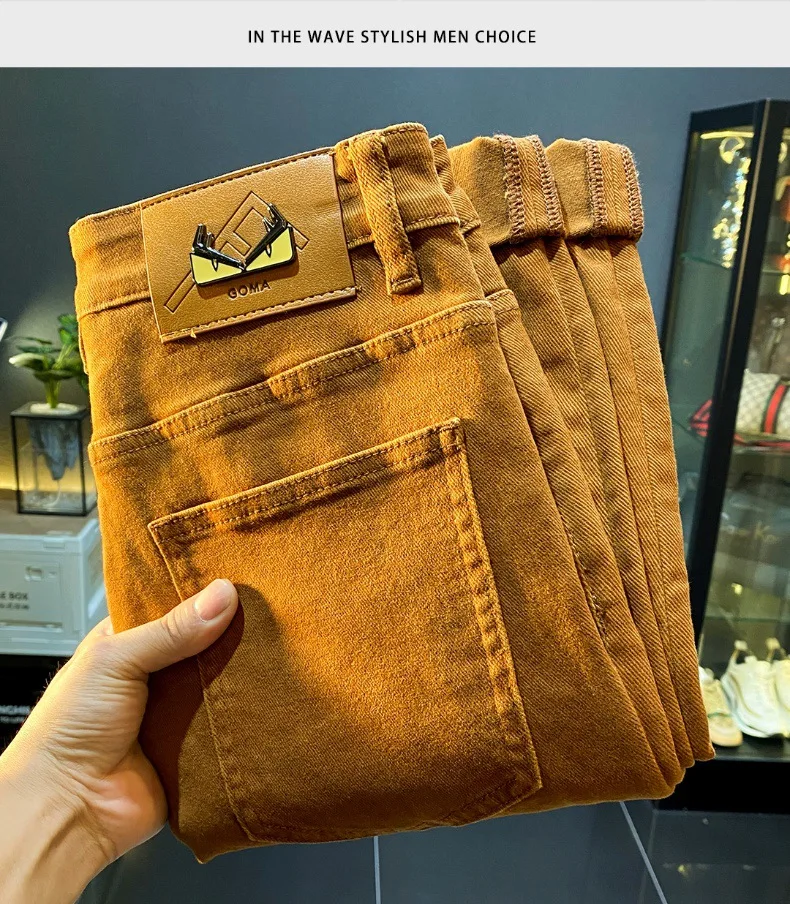Men jeans 2024 new autumn fashion high-end affordable luxury stretch fitted all-match casual trendy denim long pants