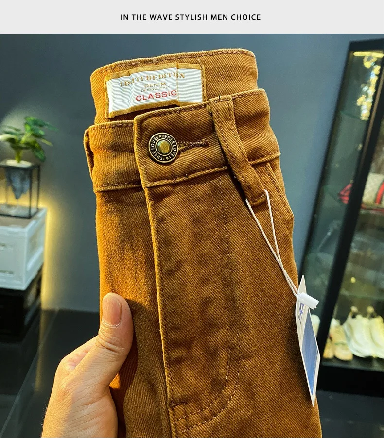 Men jeans 2024 new autumn fashion high-end affordable luxury stretch fitted all-match casual trendy denim long pants