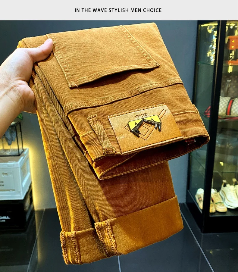 Men jeans 2024 new autumn fashion high-end affordable luxury stretch fitted all-match casual trendy denim long pants
