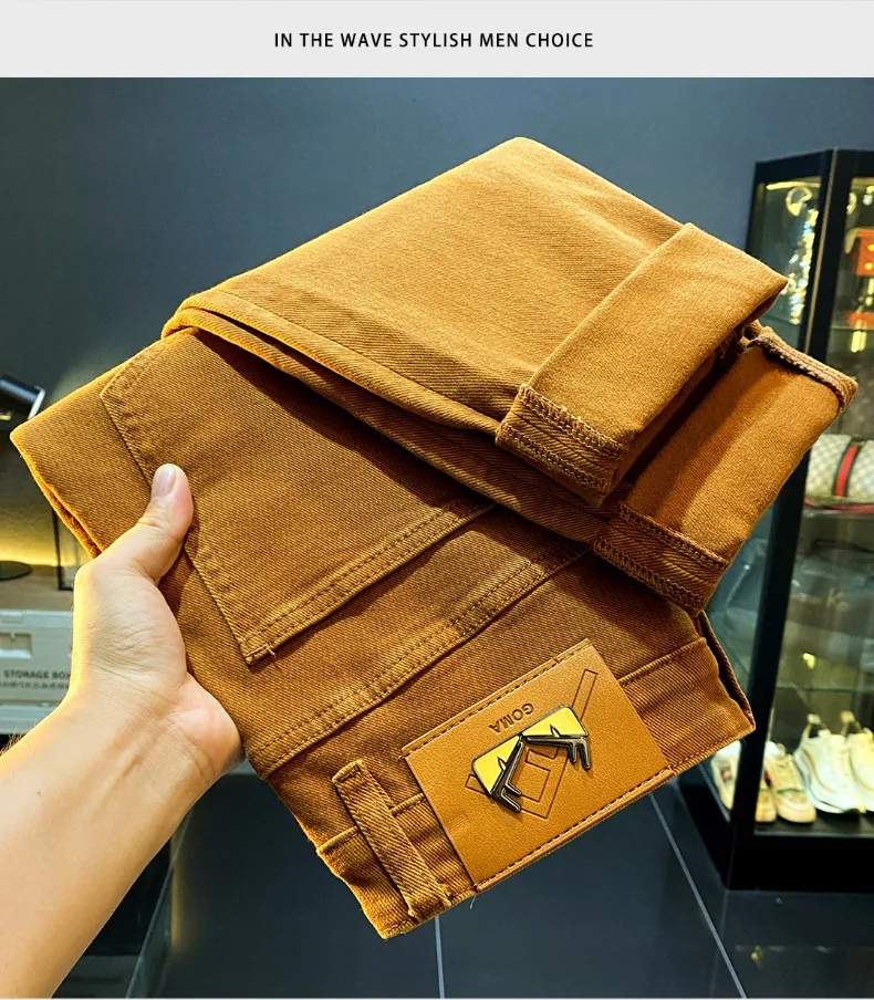 Men jeans 2024 new autumn fashion high-end affordable luxury stretch fitted all-match casual trendy denim long pants