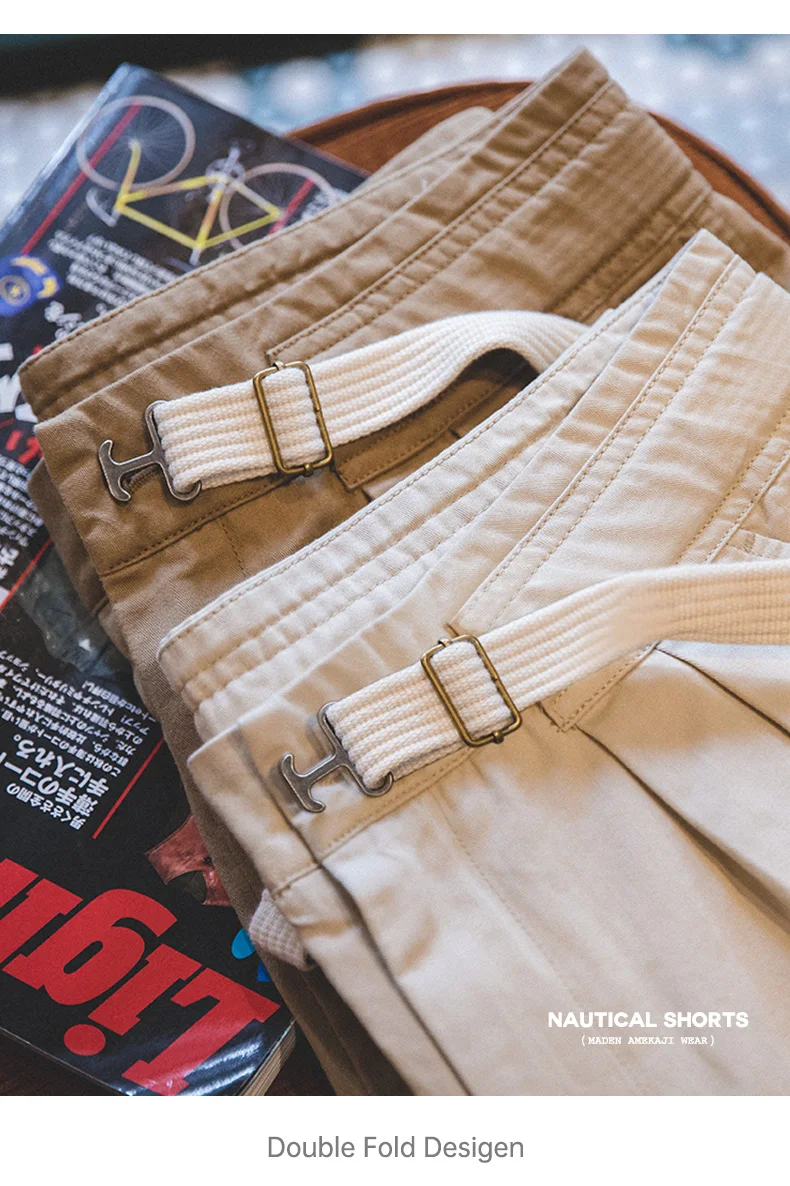 Maden Vintage Buckle Belt Straight Shorts with Outdoor Casual Five-point Pants for Men's New Summer Fashion