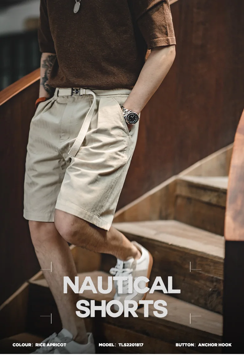 Maden Vintage Buckle Belt Straight Shorts with Outdoor Casual Five-point Pants for Men's New Summer Fashion