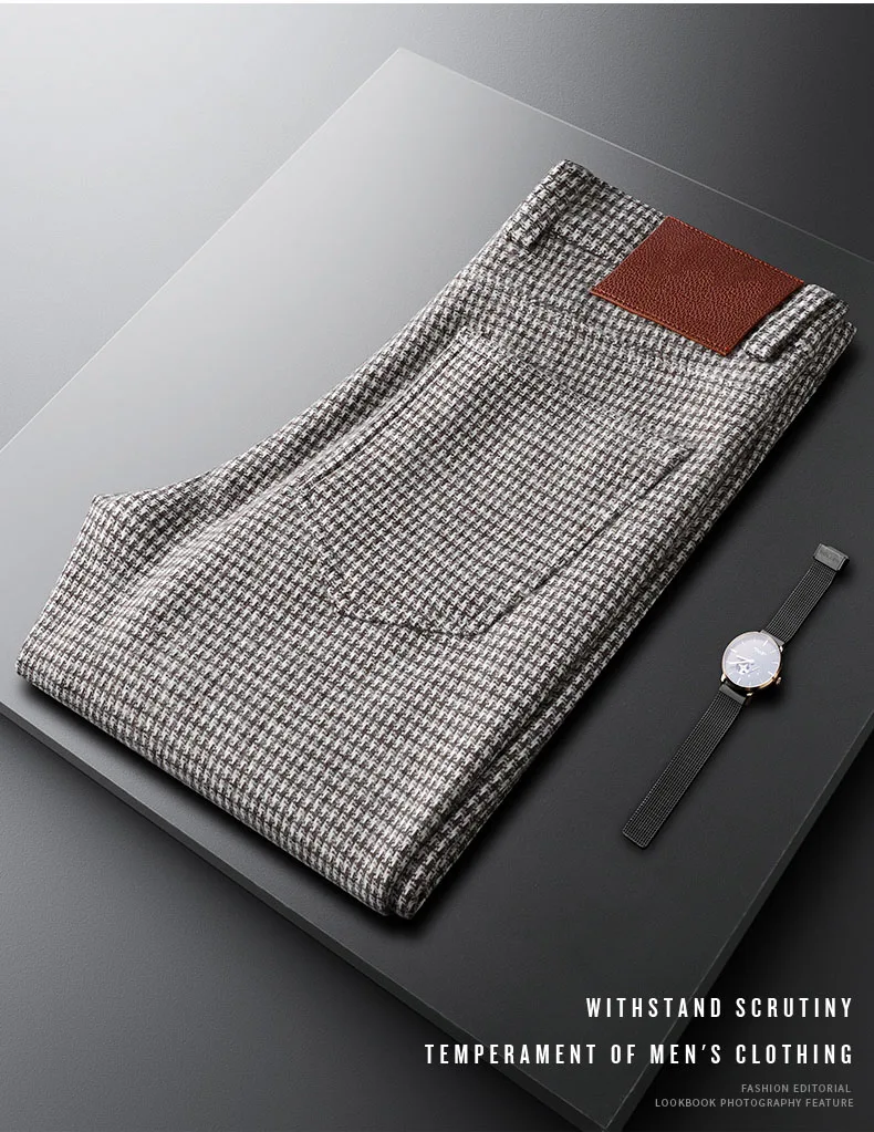 Gray Plaid Pants Men's Casual Slim Slim Straight Leg Business Pants Fall Men's Woolen Pants