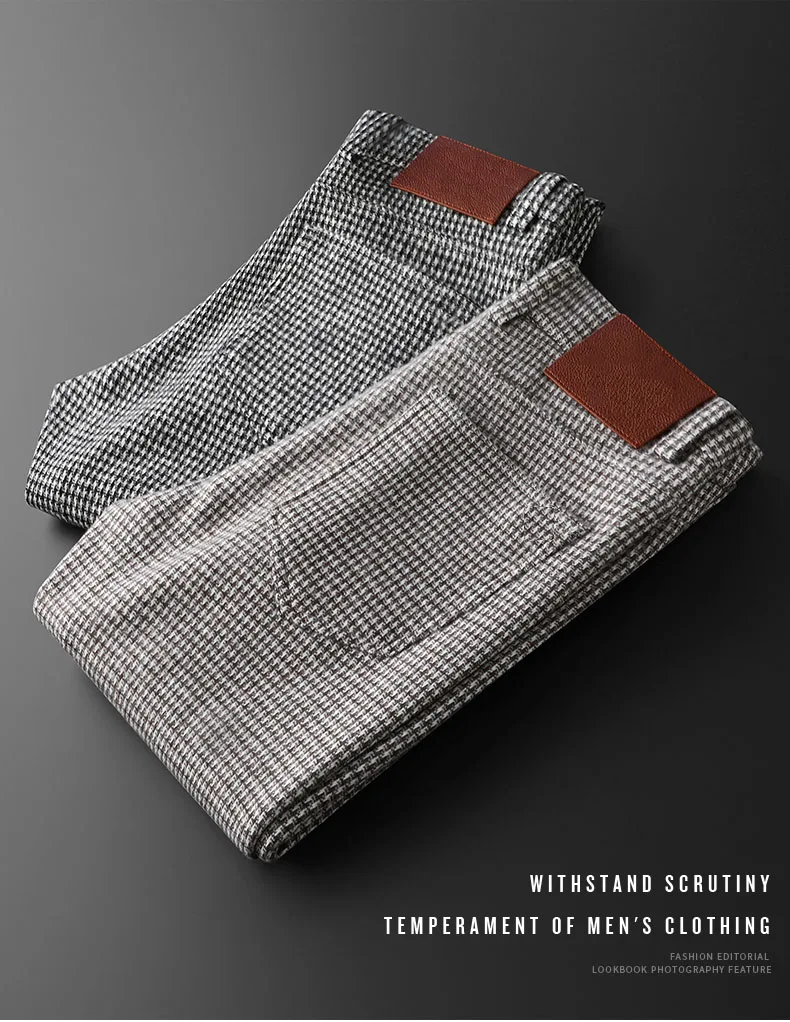 Gray Plaid Pants Men's Casual Slim Slim Straight Leg Business Pants Fall Men's Woolen Pants